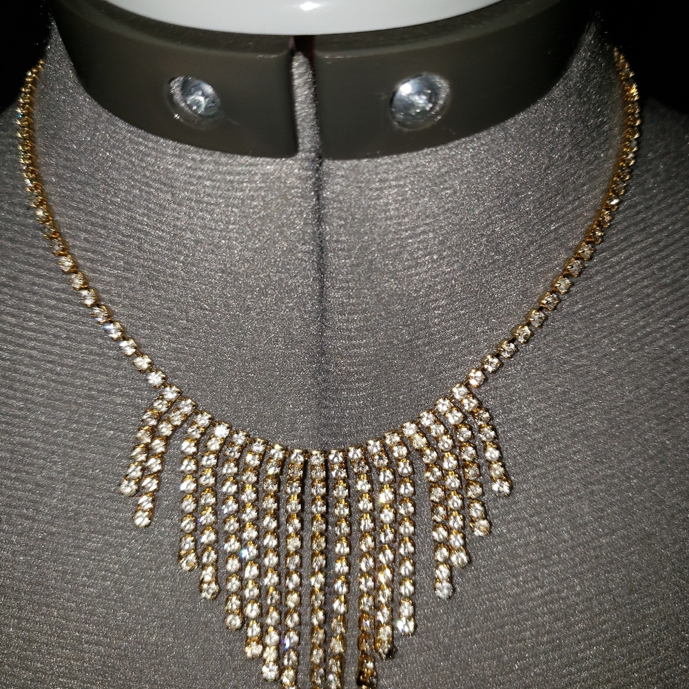 Vintage Gold Rhinestone Link Necklace